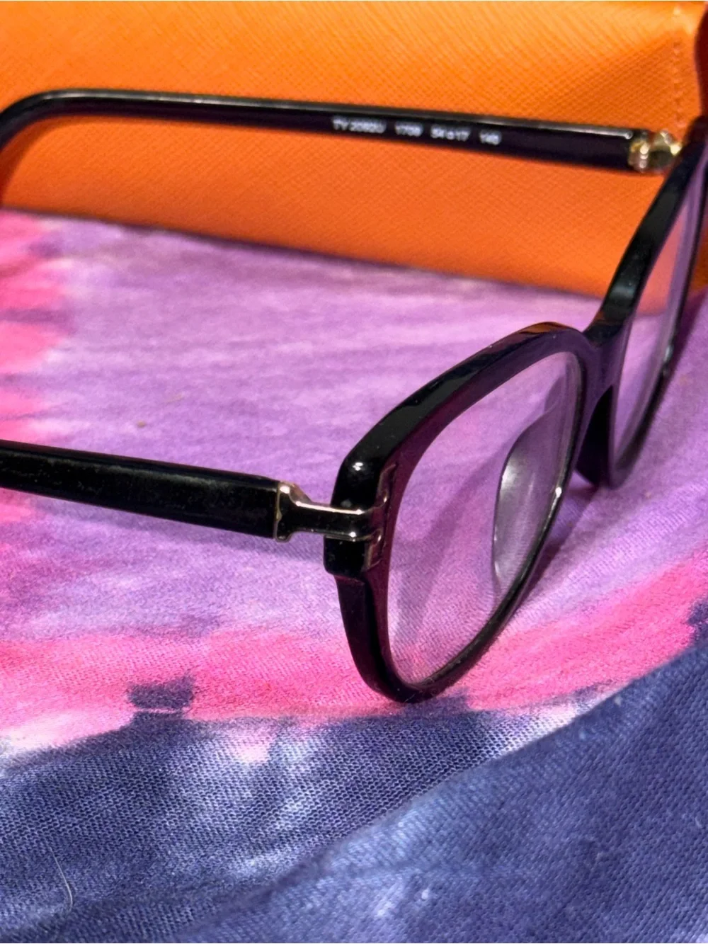 Tory Burch Black Cat-Eye Glasses with Orange Case and Gold Logo
